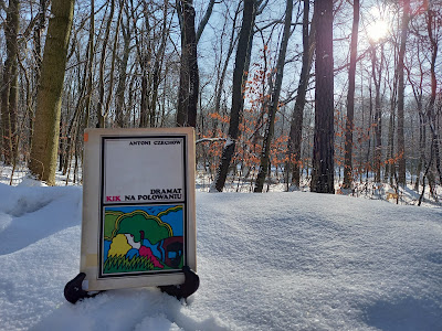 Książka na tle śniegu i drzew