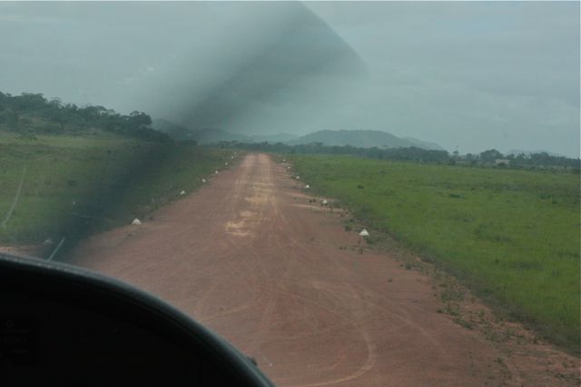 The Annai landing strip is a dirt road next to Rock View Lodge 