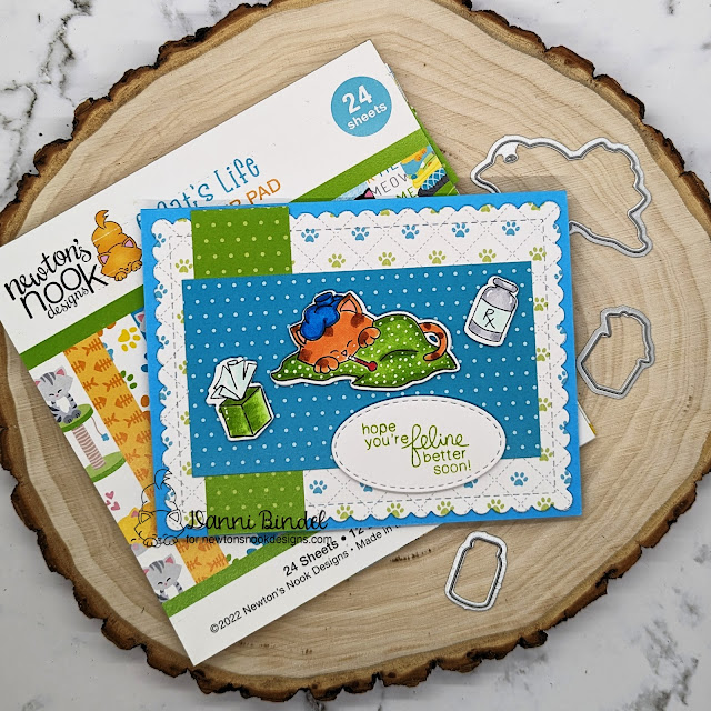 Hope you're feline better soon by Danni features Newton's Sick Day, A Cat's Life, Frames & Flags, and Oval Frames by Newton's Nook Designs; #inkypaws, #newtonsnook, #catcards, #cardmaking, #cardchallenge, #getbettercards