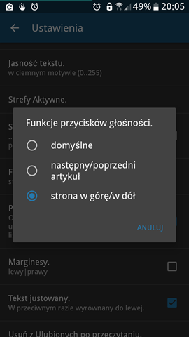 Handy News Reader ver. 0.7.21 - Różne funkcje przycisków głośności