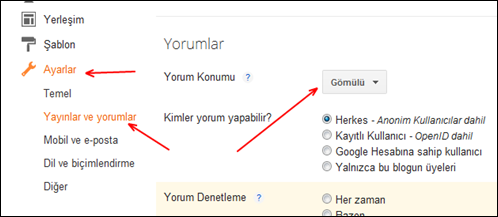 Yorum Konumu: Gömülü