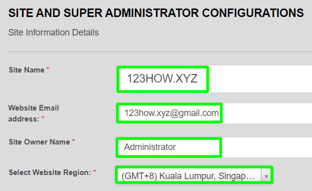 phpfusion installation site and user super administrator configurations