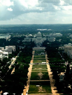 The US Capitol Building and the Mall in Washington DC from the Washington Monument.