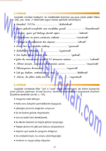 7. Sınıf Ezde Yayınları Türkçe Çalışma Kitabı Cevapları Sayfa 31