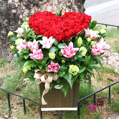 Red rose heart shape arrangement for Valentines day