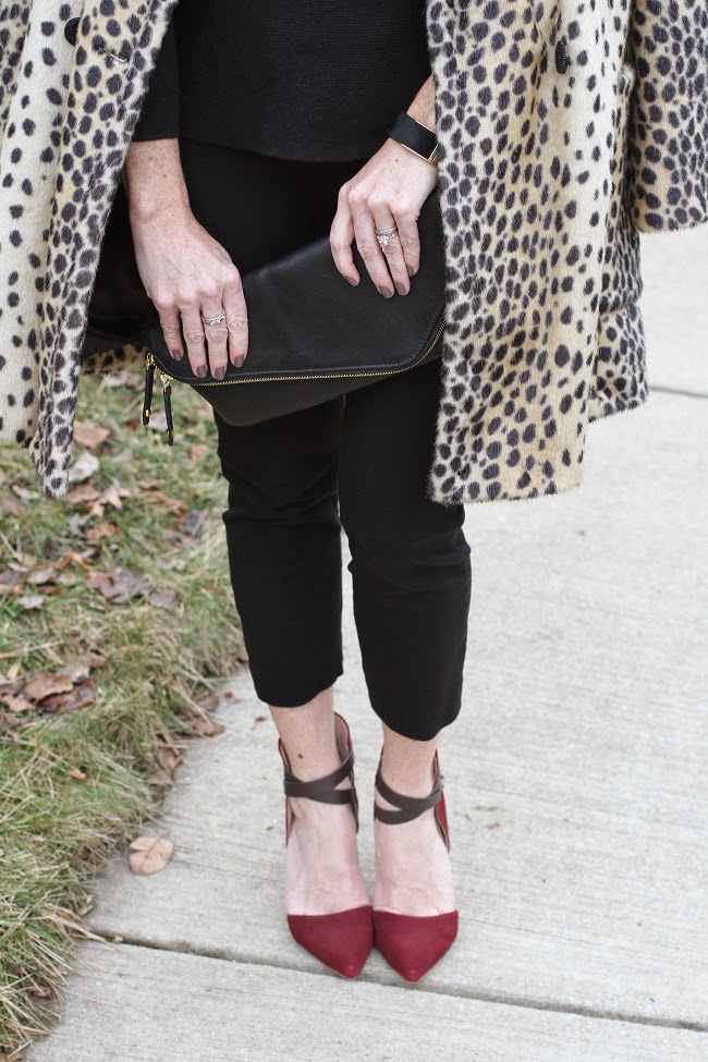 leopard-coat, red-heels, leopard-jacket, envelope-clutch