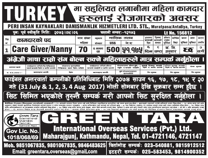 Jobs in Turkey for Nepali, Salary Rs 51,175