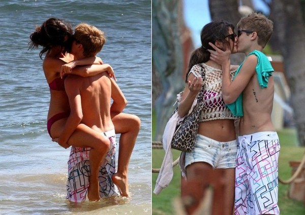 justin bieber and selena gomez beach kissing. Justin Bieber and Selena Gomez