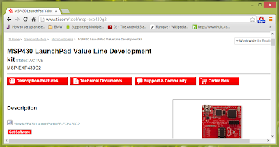 Screenshot showing TI MSP430 Value Line Launchpad driver download page