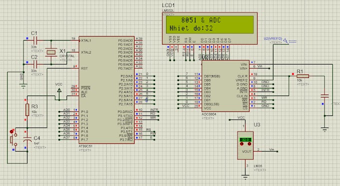 Mạch Nhiệt độ LM35 - ADC0804 - Hiển thị LCD 16x2 