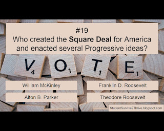 Who created the Square Deal for America and enacted several Progressive ideas? Answer choices include: William McKinley, Franklin D. Roosevelt, Alton B. Parker, Theodore Roosevelt