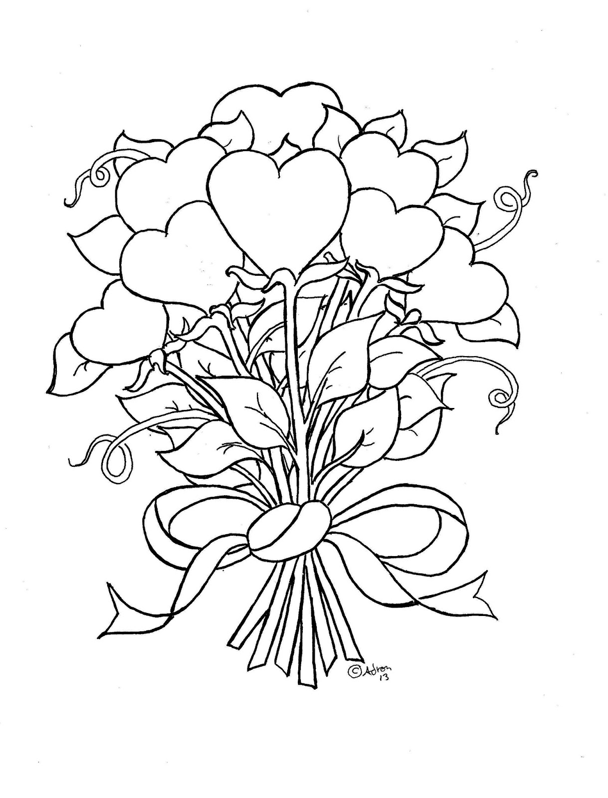 Coloring Pages Of Flowers And Hearts 6