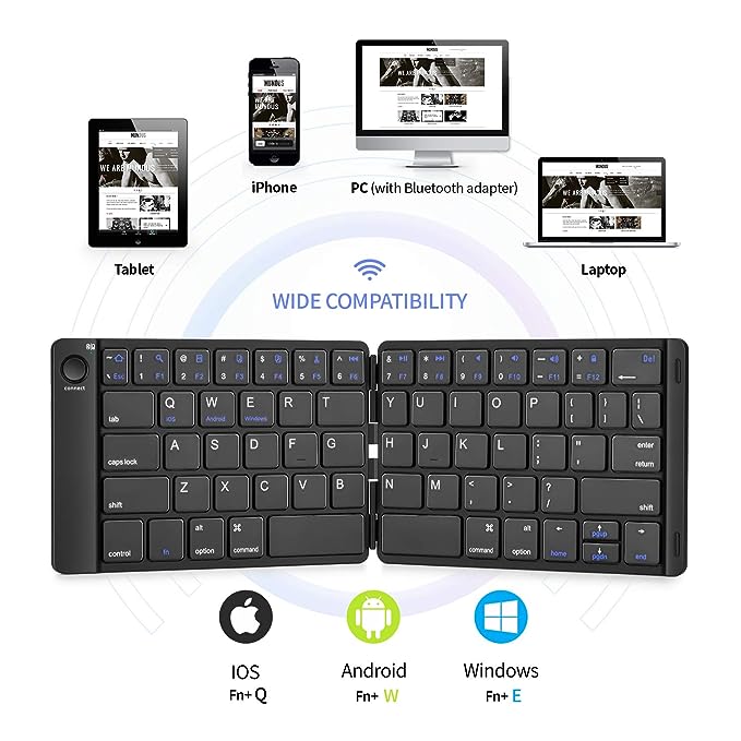 Foldable Bluetooth Keyboard - Portable Wireless Keyboard with Stand Holder