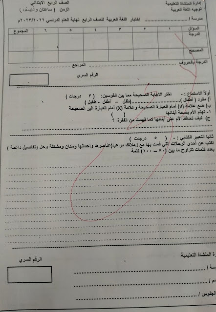 امتحانات فعلية لغة عربية للصف الرابع الإبتدائي أخر العام 2023 للتدريب 344809666_946993036505331_4130003106635936052_n