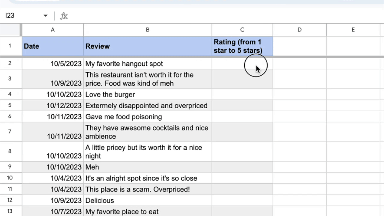 Enhanced Smart Fill filling in star ratings based on review sentiment