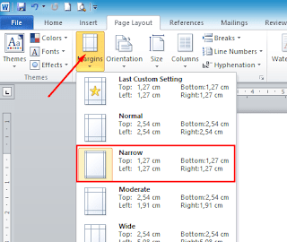 setting margin atau ukuran kertas di words