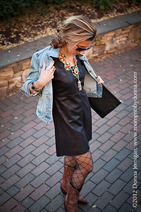 C&C California Dress, Gap Denim Jacket, Charlie 1 Horse Boots, Donna Karan tights, ASOS clutch, Blinde Sunglasses, Charles Emerson Necklace, by boe necklace, JewelMint earrings, Stella & Dot bracelet, Melinda Maria Cocktail ring, Tiffany ring, the Queen City Style, Donna Jernigan, Moments by Donna 