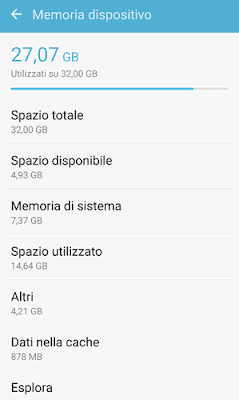 quanto spazio hai sul telefonino Android