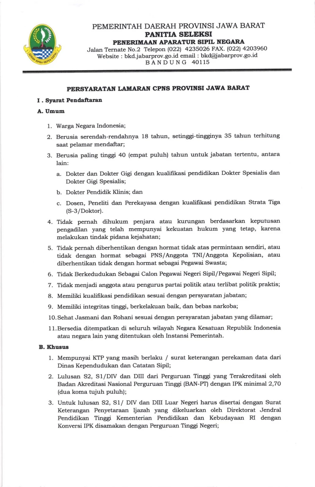 Lowongan CPNS Provinsi Jawa Barat Tahun Anggaran 2019 [1.934 Formasi]