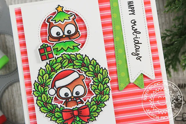 Sunny Studio Stamps: Happy Owlidays Window Trio Dies Fancy Frames Dies Peek-A-Boo Window Holiday Card by Juliana Michaels