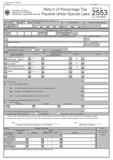 BIR Form 2553, Return of Percentage Tax Payable Under Special Laws