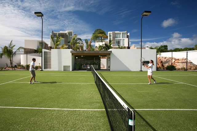 Tennis court in the backyard