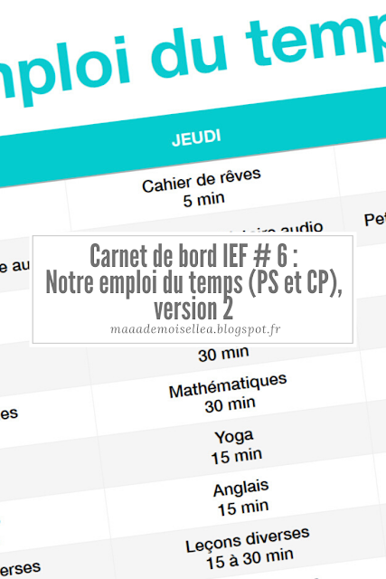 Carnet de bord IEF # 6 : Notre emploi du temps (PS et CP), version 2