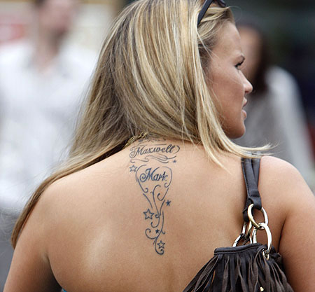 girls tattoos on back of neck. Kerry Katona ack and neck