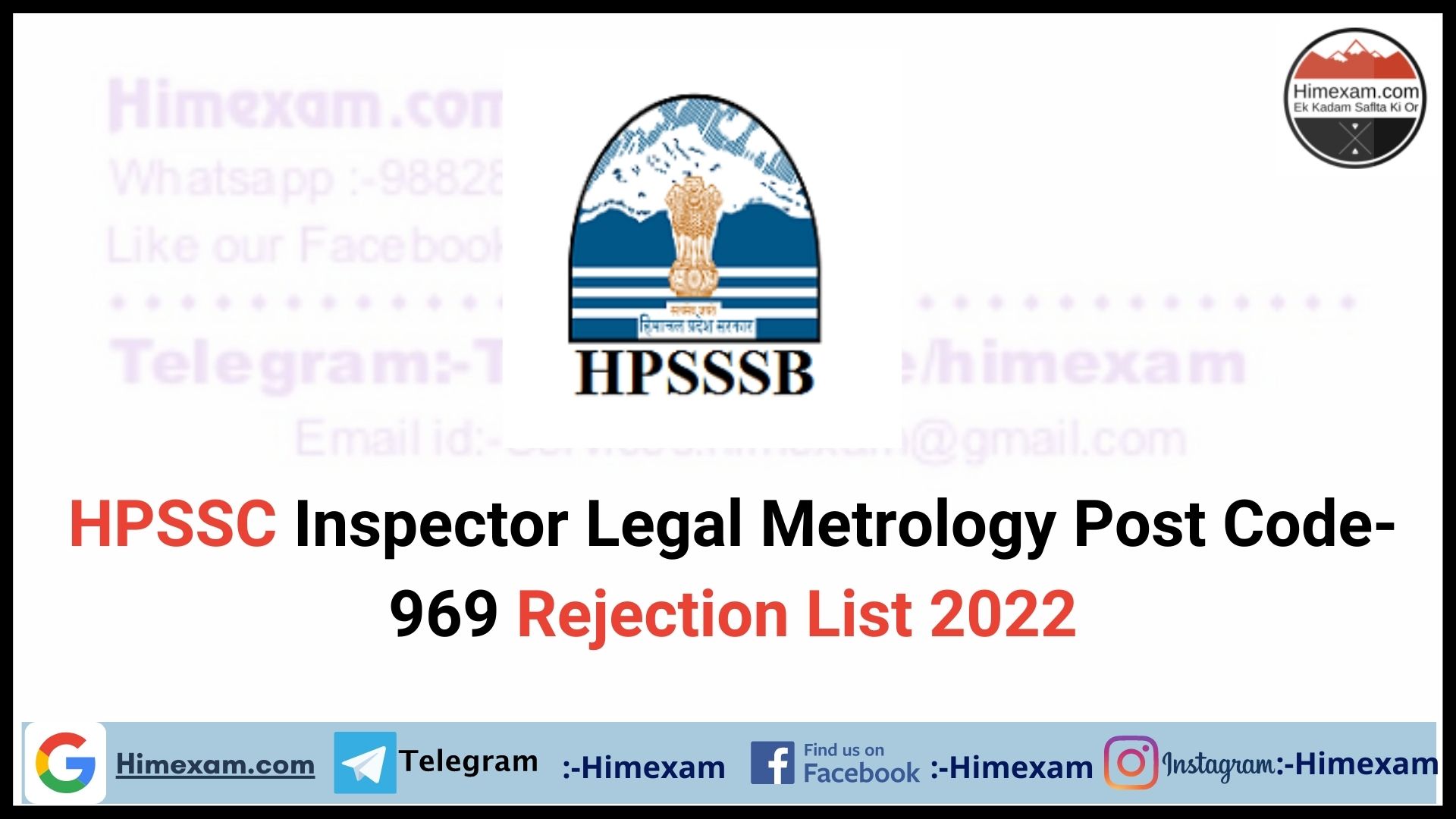 HPSSC Inspector Legal Metrology Post Code-969 Rejection List 2022