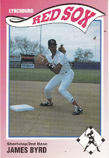 James Byrd 1990 Lynchburg Red Sox card, Byrd in fielding pose