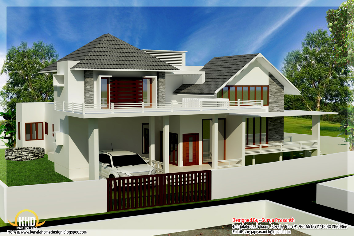 New contemporary  mix modern  home  designs  Kerala home  