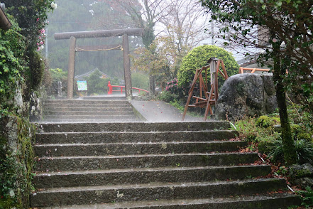 Walking up the Daimon-zaka to Kumano Nachi Taisha in heavy rain