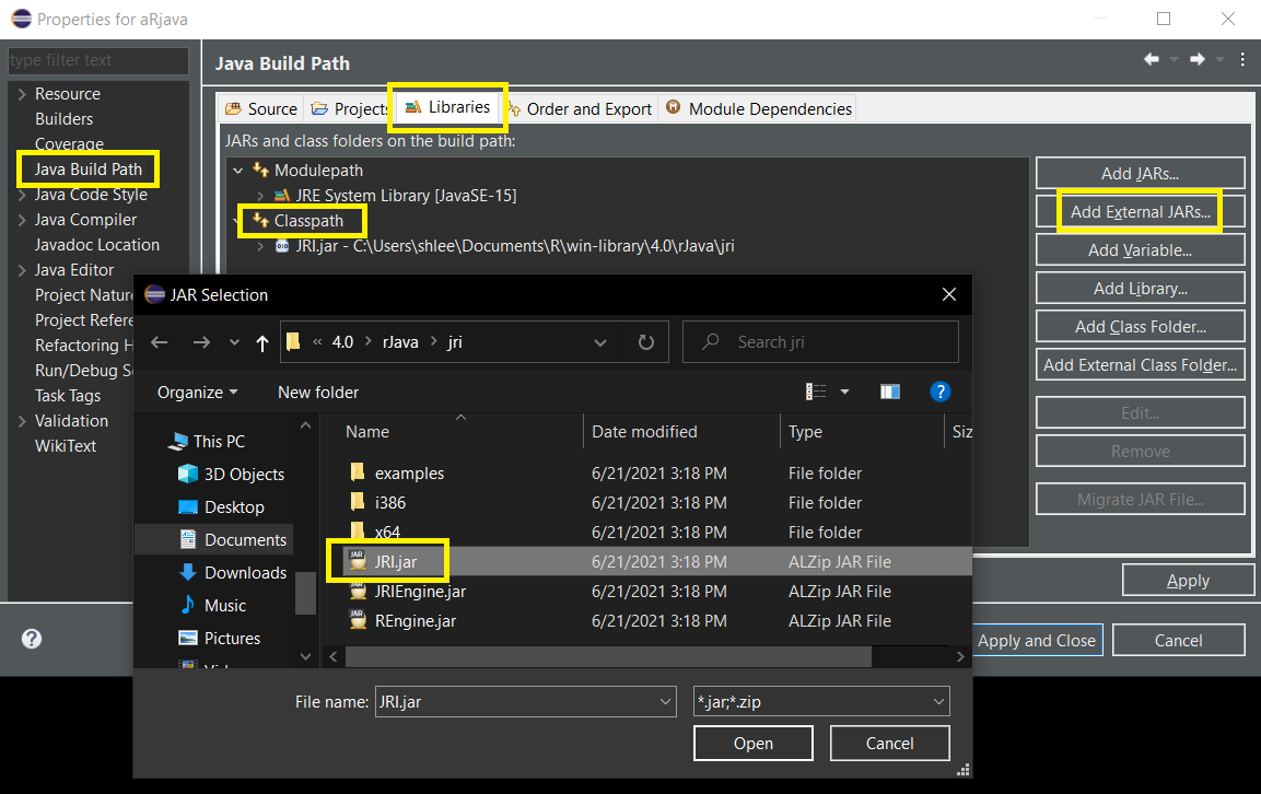 using R code in Java Eclipse with rJava