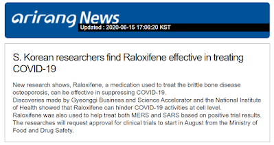 Arirang news - Raloxifene - COVID-19 (Coronavirus) treatment - South Korea
