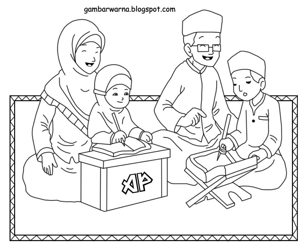  Gambar  Mewarnai Keluarga  Muslim Belajar Gambar  Download 