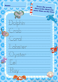 sea animals esl handwriting worksheet