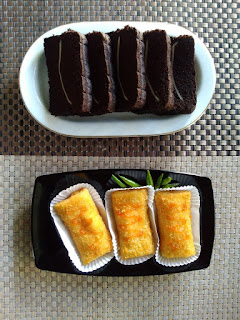 snack box atau kue kotak dengan kue basah asin dan manis berupa brownies kukus keju slice dan risoles mayo