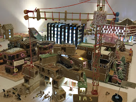 Pic of gingerbread construction site with crane in foreground