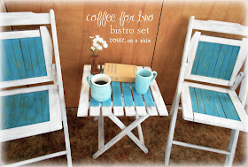 Coffee bistro set with vintage wooden folding chairs via http://deniseonawhim.blogspot.com