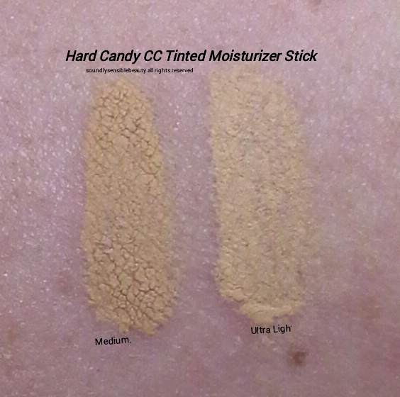 Hard Candy Tinted Moisturizer Stick CC Color Correcting Foundation Swatches of Shades Medium & Ultra Light
