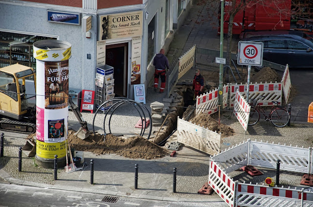 Baustelle Greifswalder Str. / Christburger Str., Straßenbauarbeiten, 10405 Berlin, 02.04.2014