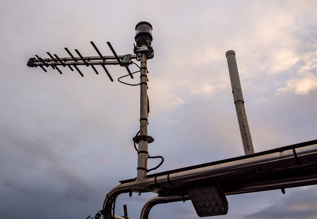 Photo of Ravensdale's new TV aerial fitted on her radar arch