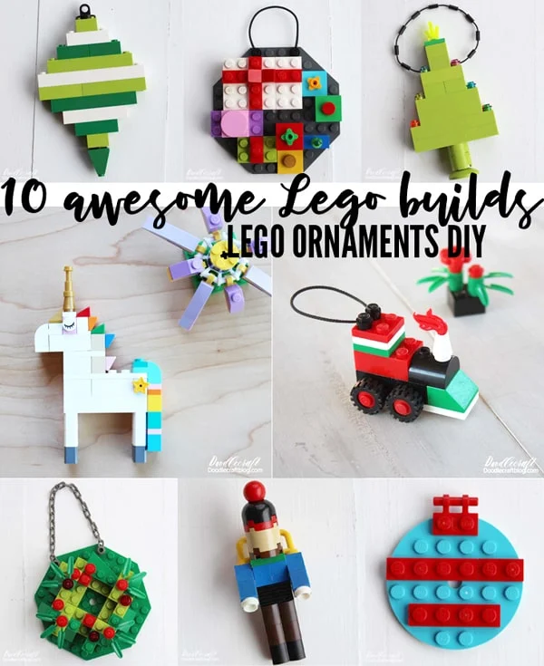 Tis the Season to Deck the Halls with Lego Ornaments!  At my house, we love Lego everything.  My husband and I started our Lego collection when we were newly weds.  We bought Lego sets and put them together for date nights...instead of going out to eat or the movies.  It's way more fun, creative and the perfect way to socialize too.  It's been that way for us for the last 18 years and we love it.  Now our kids want in on the fun too!  We sat down with our pile of Lego pieces and all came up with Christmas tree ornaments that are easy to build.  You can basically look at the picture and figure it out.  Here's 10+ Lego DIY Ornaments To Build This Holiday! Click the links to go to the individual posts.