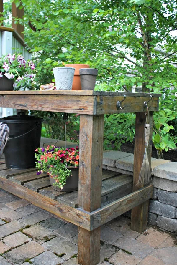 finishing an outdoor potting bench