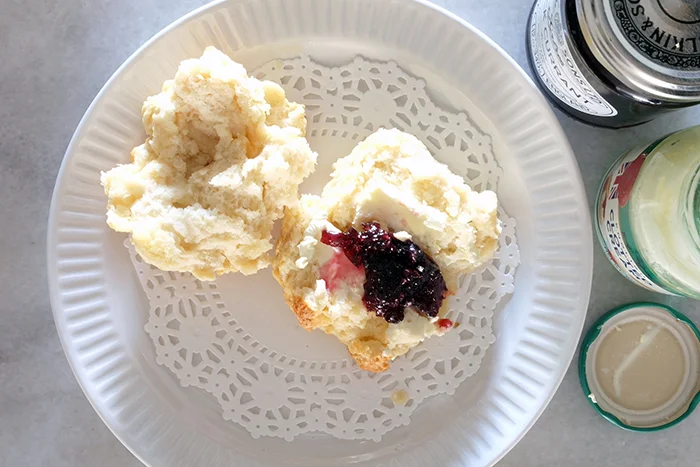 Bakery Style Scottish Scones with clotted cream and jam