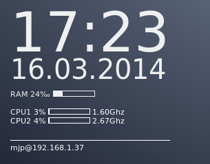 minimalist conky setup with time, date, ip, ram and cpu usage