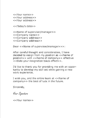 sample resignation letter. resignation letter 2 week