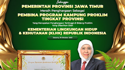  Pemprov Jawa Timur  Raih Penghargaan Proklim 2021 dari KLHK