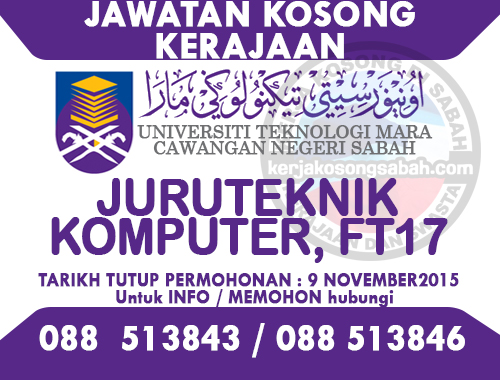 Jawatan Kosong Juruteknik Komputer, FT17  UITM Sabah 