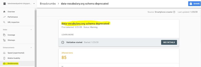 How to Fix Data-Vocabulary Schema Deprecated Breadcrumbs Error in blogger